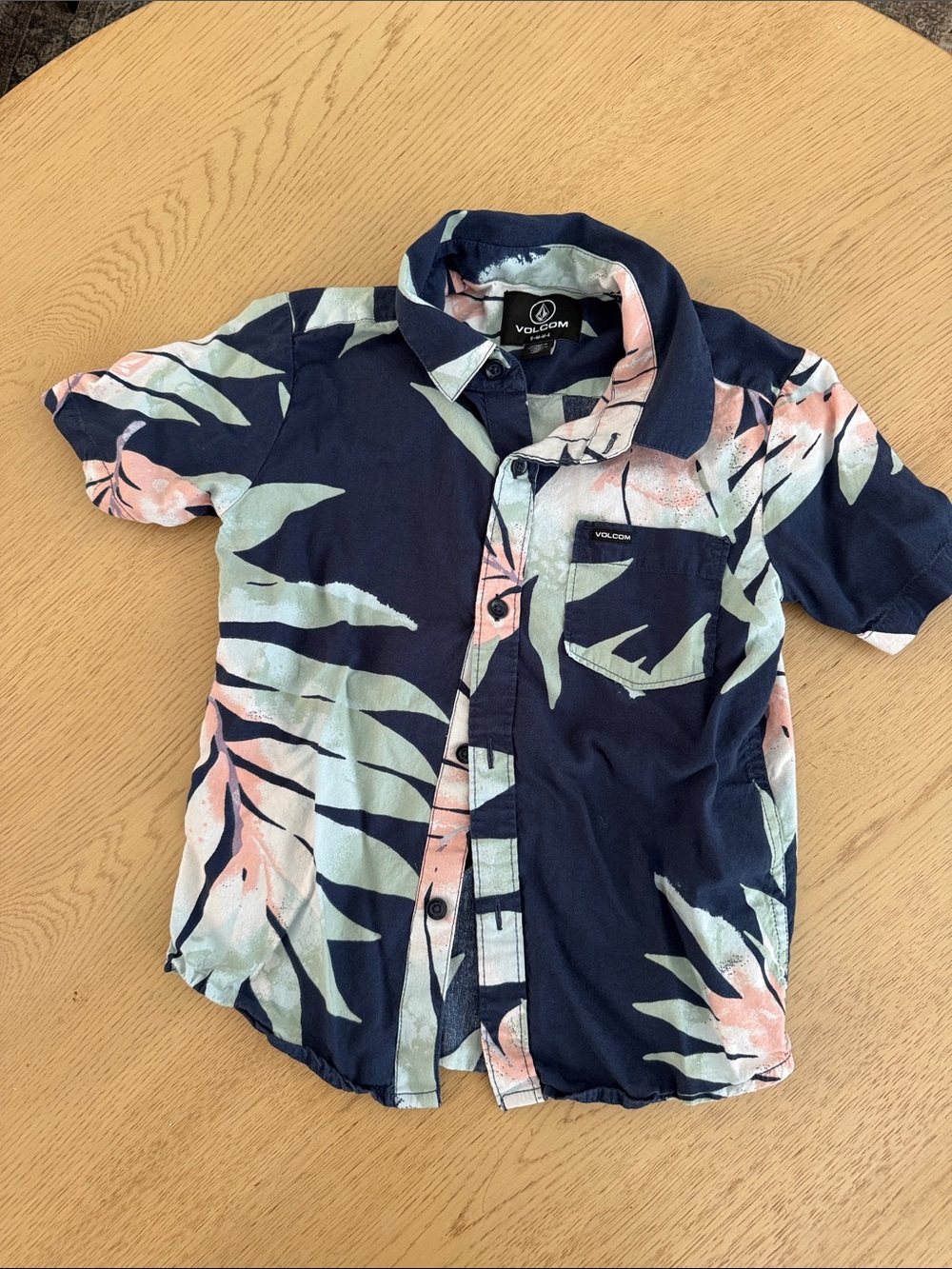 VOLCOM- Navy Tropical Leaf Print Camp Shirt